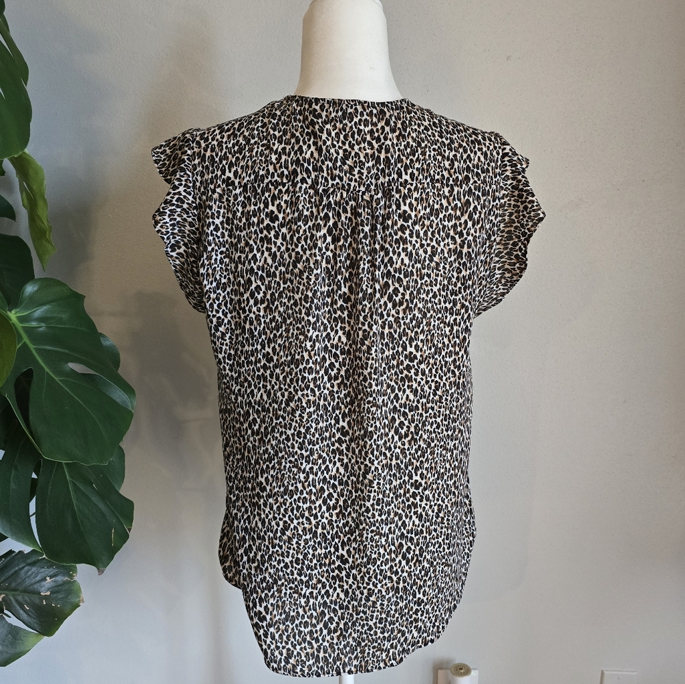 Leopard Print Ruffle Sleeve Blouse - Picture 2 of 4